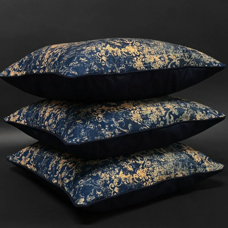 Luxury Navy Ornament Velvet Pillow Covers 40x40cm+ Zippered