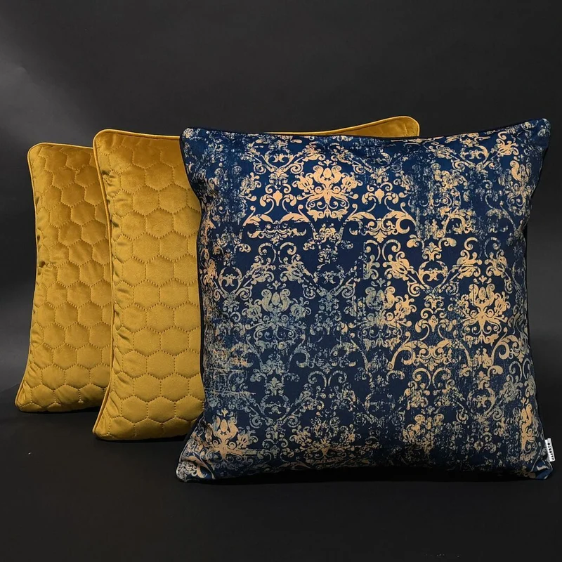 Luxury Navy Ornament Velvet Pillow Covers 40x40cm+ Zippered