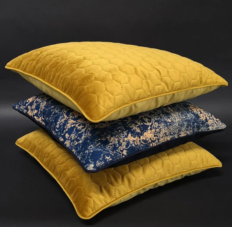 Luxury Yellow Quilted Honeycomb Velvet Cushion 40x40cm+