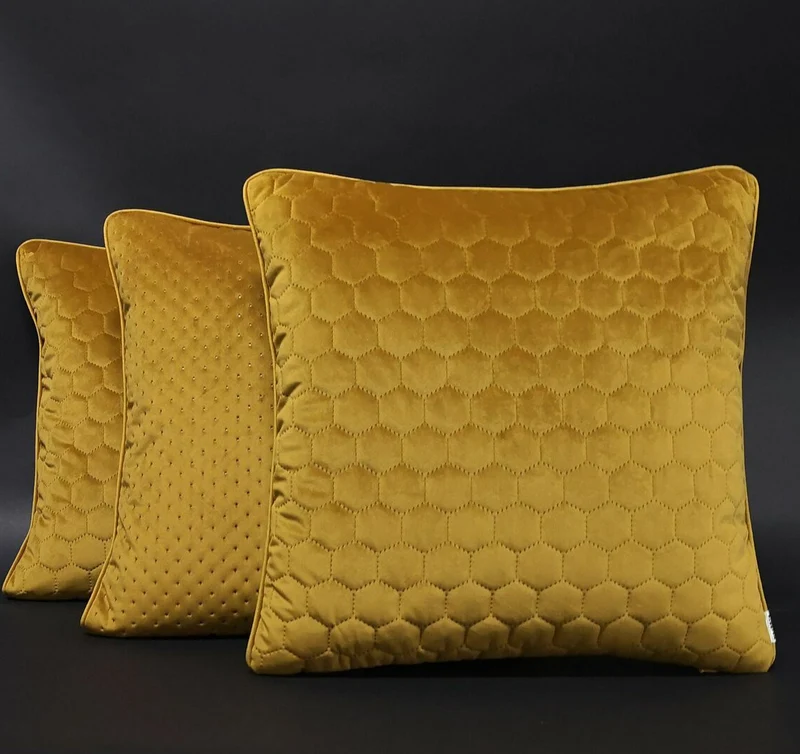 Luxury Yellow Quilted Honeycomb Velvet Cushion 40x40cm+