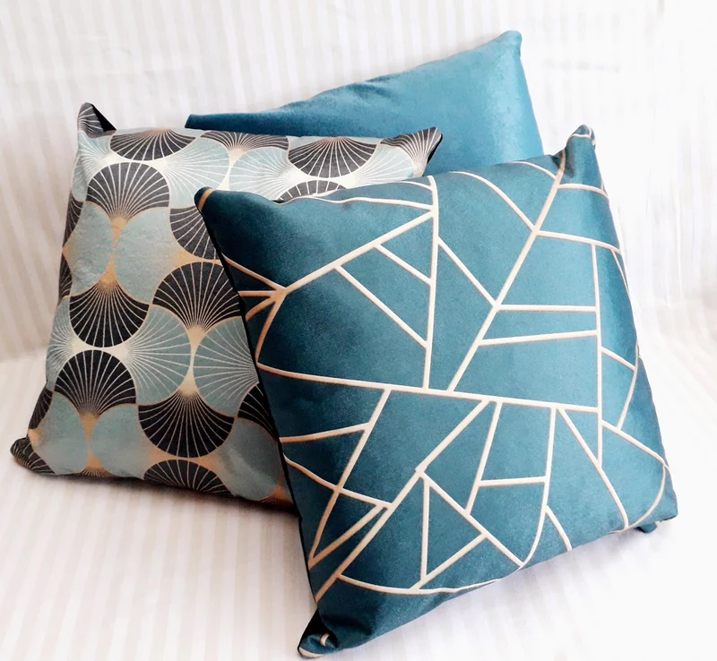 Luxury Dark Teal Blue Gold Geometric Pillowcase 40x40cm+ Zippered