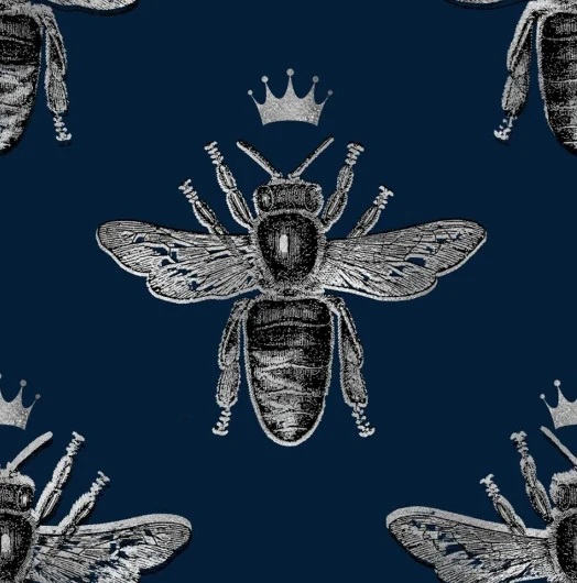 Navy Lovely Bees Velvet