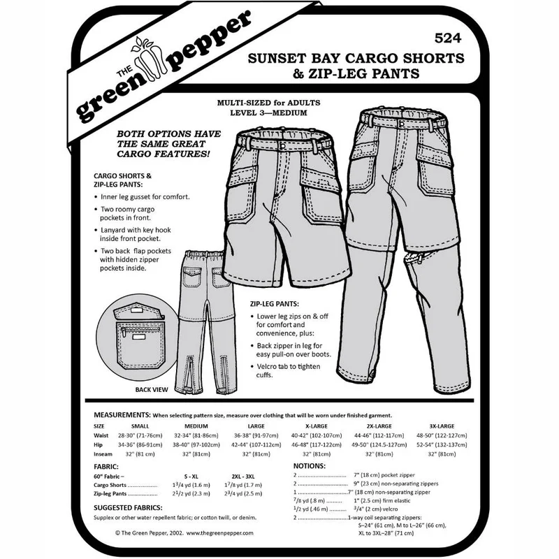 PATRON DE COUTURE PDF | Shorts cargo Sunset Bay et pantalon à jambes amovibles (adulte) | The Green Pepper
