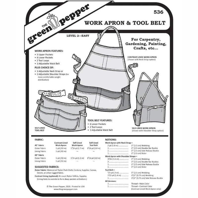 PATRON DE COUTURE PDF | Tablier de travail et ceinture à outils | The Green Pepper