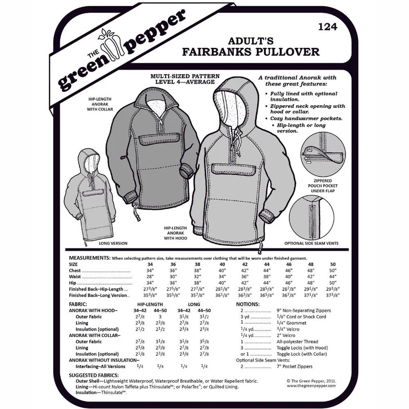 PATRON DE COUTURE PDF | Anorak Fairbanks pour adulte | Unisexe | The Green Pepper