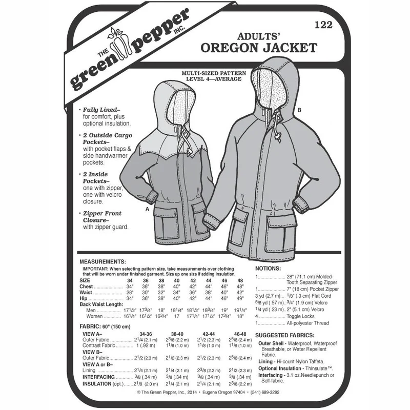 Patron de couture PDF | Veste Oregon Adulte | Unisexe | The Green Pepper