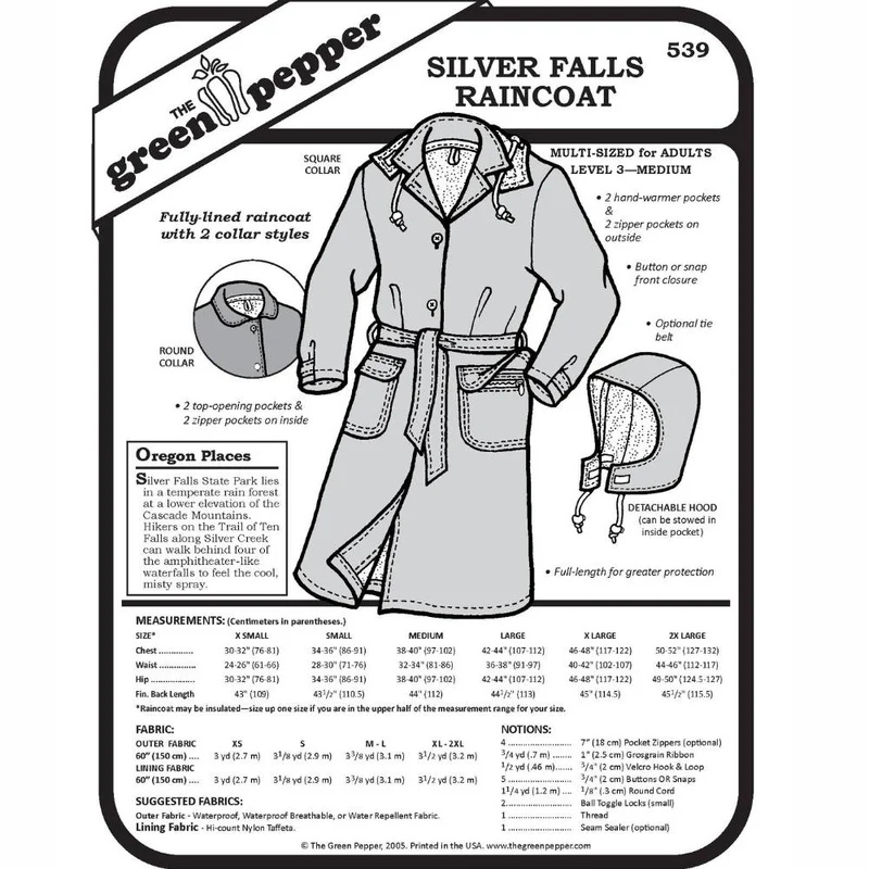PATRON DE COUTURE PDF | Imperméable Silver Falls | Unisexe | The Green Pepper