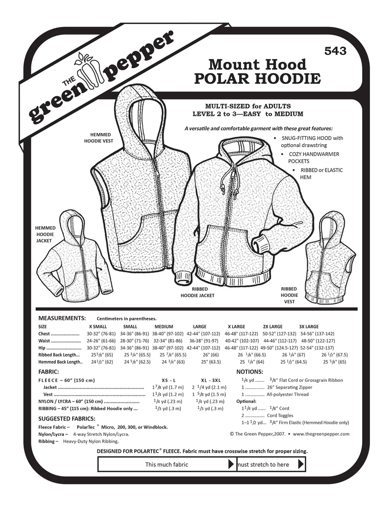 PATRON DE COUTURE PDF | Chandail à capuchon en polar Mount Hood – Adulte | Unisexe | The Green Pepper