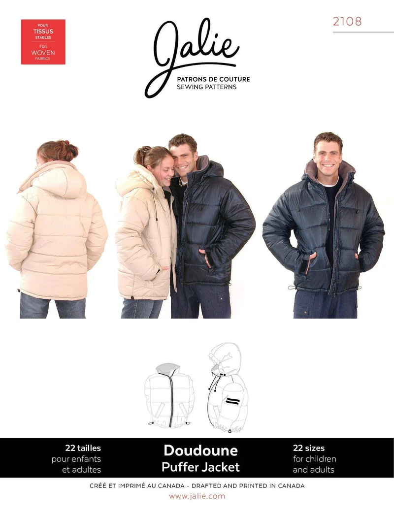 PDF PATRON DE COUTURE | 2108 | Veste matelassée (puffer) | Jalie | BILINGUE (FR/EN)