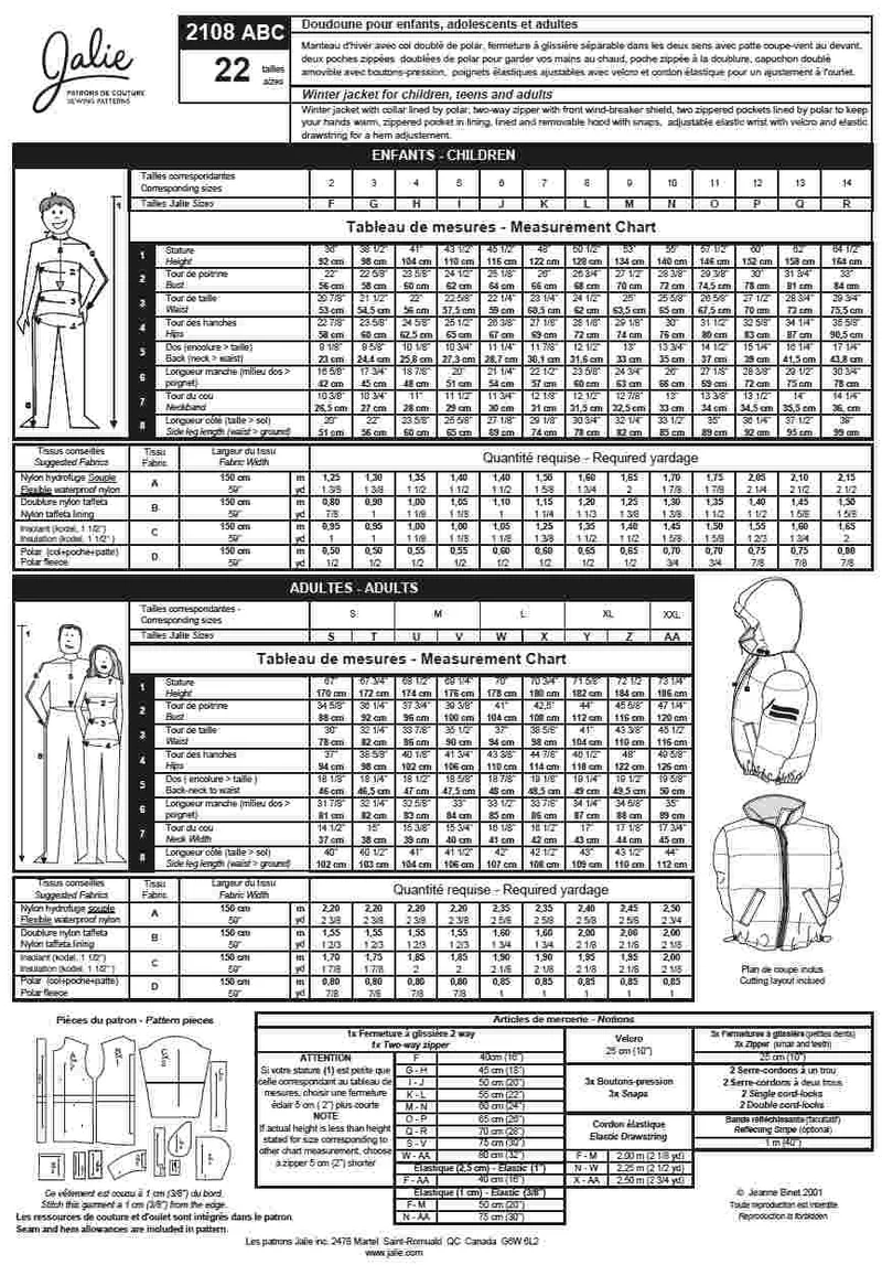 PDF PATRON DE COUTURE | 2108 | Veste matelassée (puffer) | Jalie | BILINGUE (FR/EN)