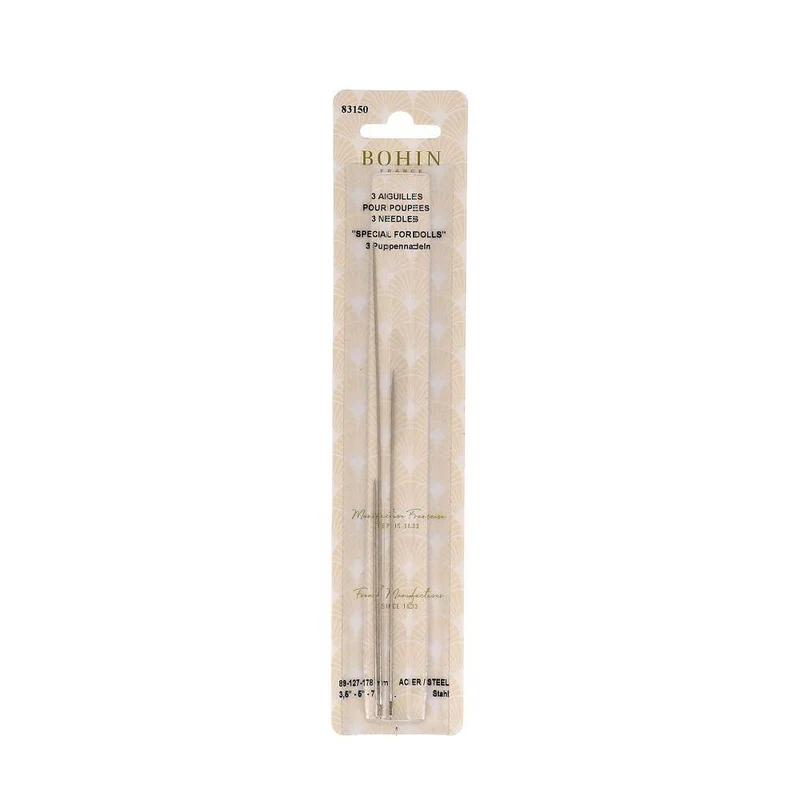 BOHIN | Aiguilles pour fabrication de poupées | Aiguilles à coudre extra-longues | Lot de 3