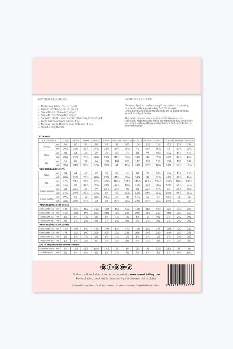 Patron de couture PDF | Pantalon Aina | Named Clothing