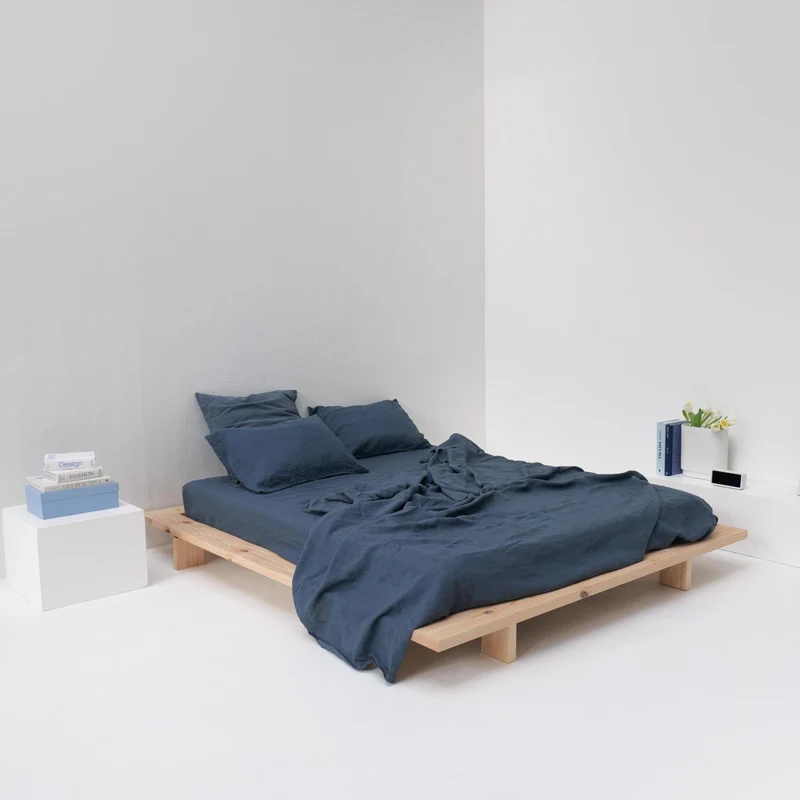 Drap plat en lin lavé 190g/m² • Bleu Orage