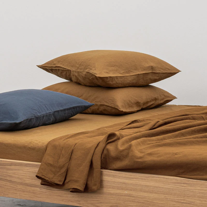 Drap plat en lin lavé 190g/m² • Moka