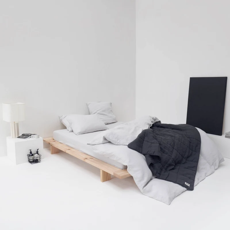 Drap housse en lin lavé 190g/m² • Gris Galet