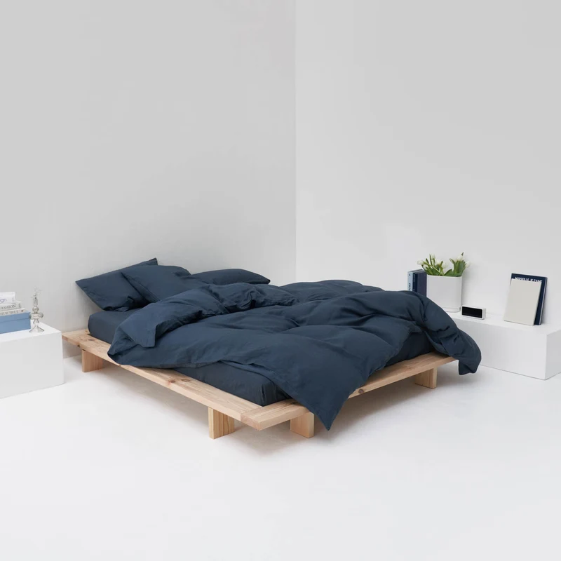 Drap housse en lin lavé 190g/m² • Bleu Orage
