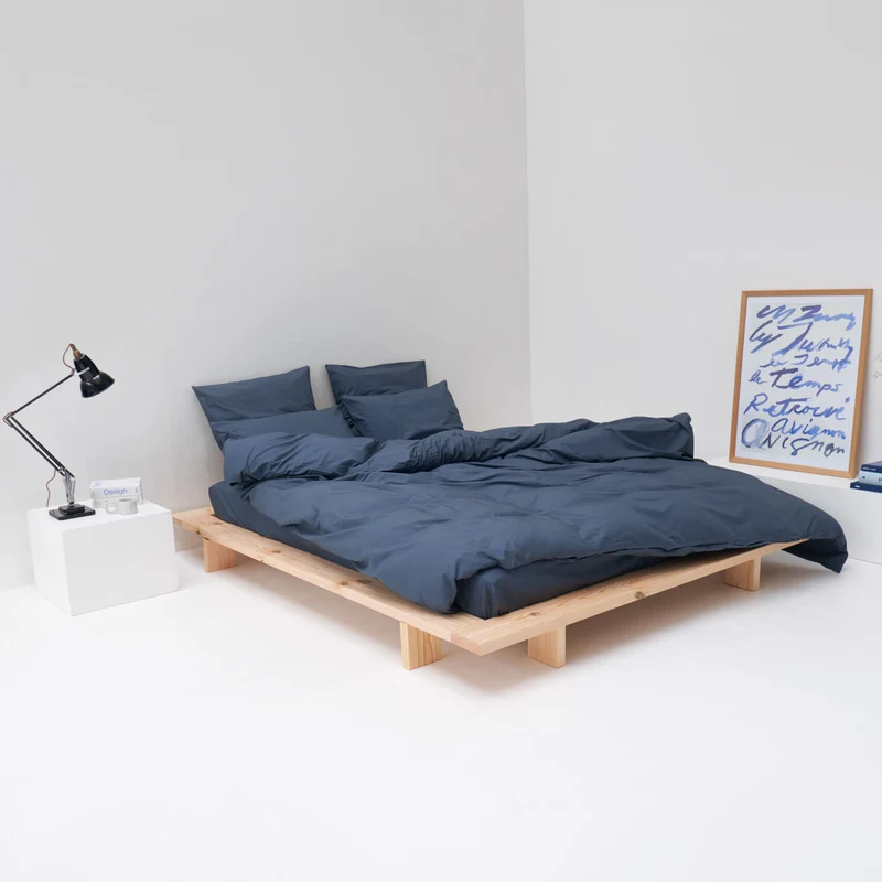 Parure de lit en percale de coton lavé 300 fils • Bleu Orage