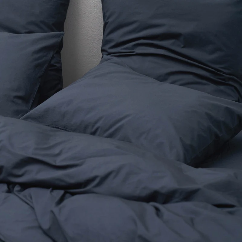 Parure de lit en percale de coton lavé 300 fils • Bleu Orage