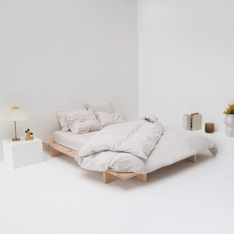 Parure de lit en percale de coton lavé 300 fils • Beige Sable