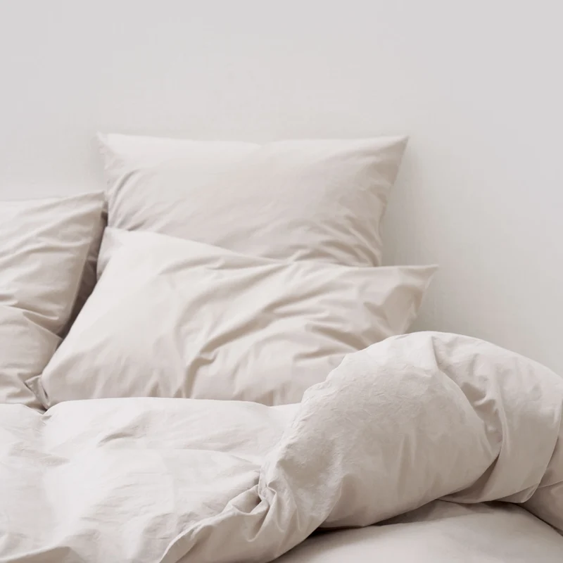Parure de lit en percale de coton lavé 300 fils • Beige Sable