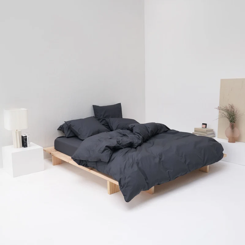 Parure en percale de coton lavée 300 fils • Gris Graphite