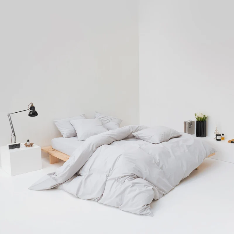 Parure de lit en percale de coton lavé 300 fils • Gris Galet