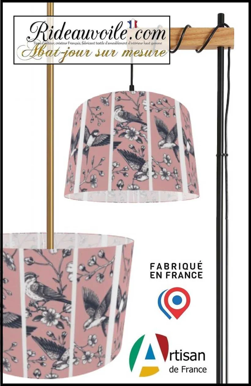 Acheter Abat-jour d'intérieur sur mesure tissu motif oiseaux style dessin rose vintage