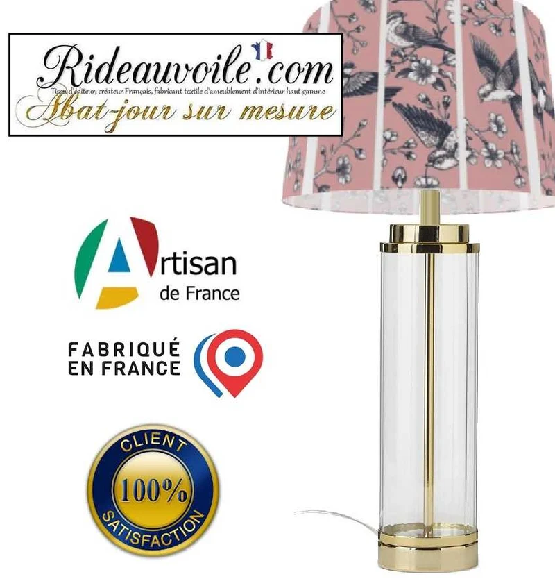 Acheter Abat-jour d'intérieur sur mesure tissu motif oiseaux style dessin rose vintage