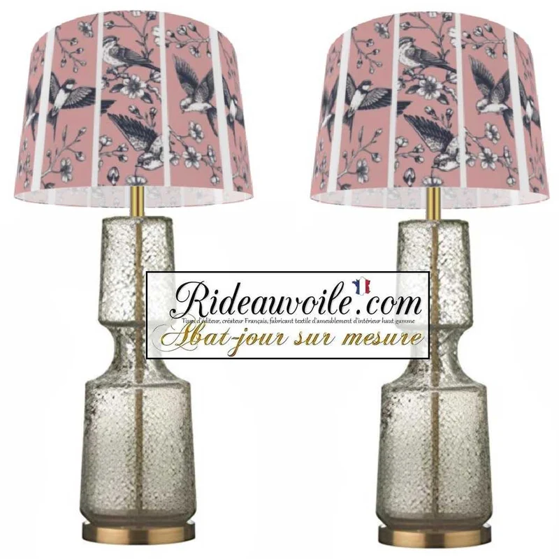 Acheter Abat-jour d'intérieur sur mesure tissu motif oiseaux style dessin rose vintage