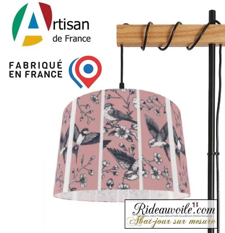Acheter Abat-jour d'intérieur sur mesure tissu motif oiseaux style dessin rose vintage