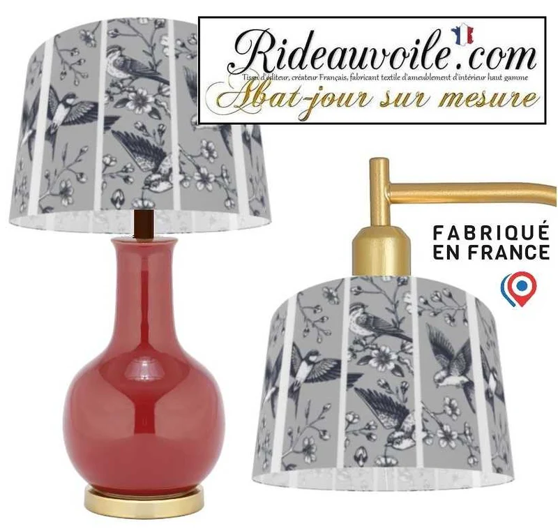 Fabrication luminaire d'intérieur sur mesure tissu motif oiseaux style dessin vintage