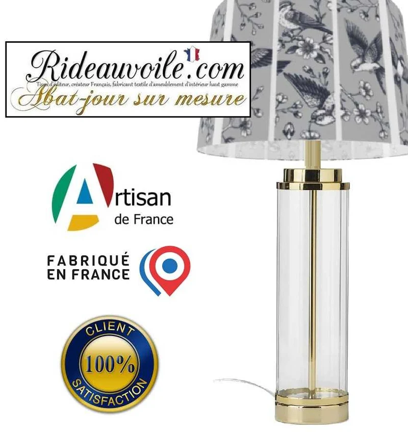 Fabrication luminaire d'intérieur sur mesure tissu motif oiseaux style dessin vintage