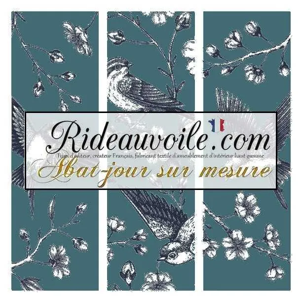 Fabrication abat-jour ROND d'intérieur sur mesure motif oiseaux style dessin Japonais
