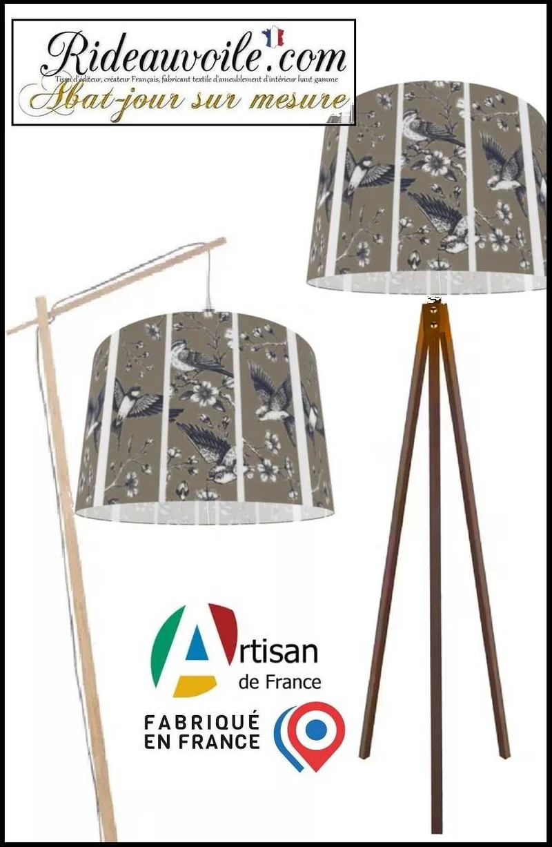 Fabrication abat-jour ROND designer suspension sur mesure motif oiseaux Japonais