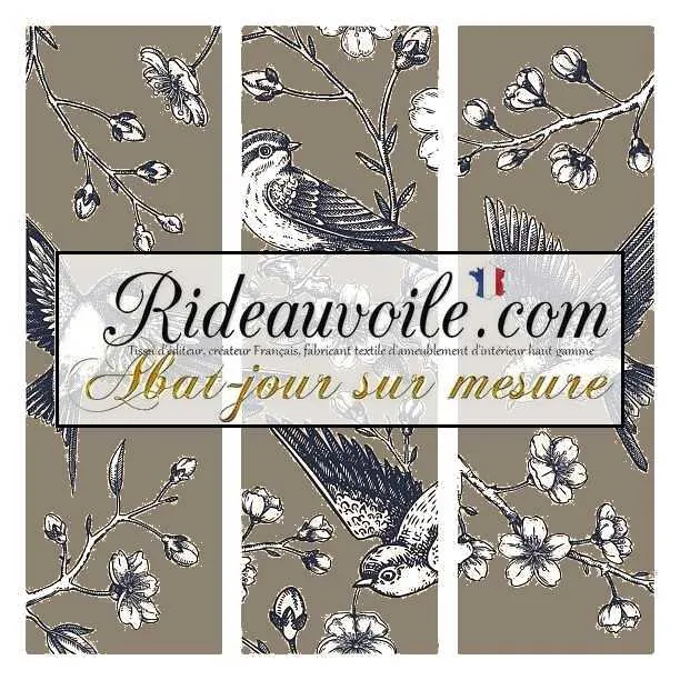 Fabrication abat-jour ROND designer suspension sur mesure motif oiseaux Japonais