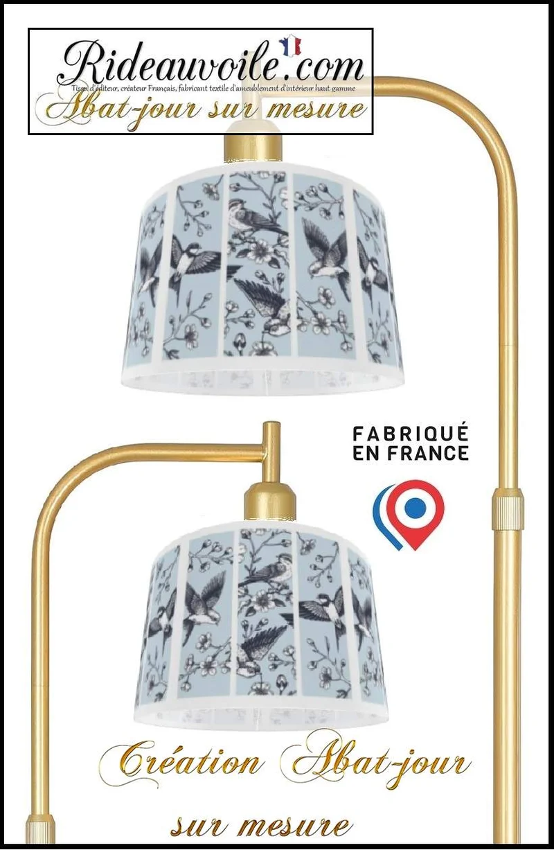 Création designer abat-jour ROND TAMBOUR suspension sur mesure motif oiseaux