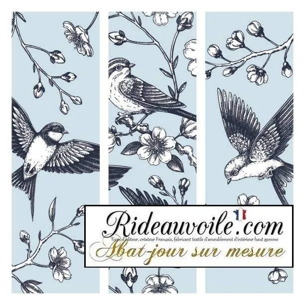 Création designer abat-jour ROND TAMBOUR suspension sur mesure motif oiseaux
