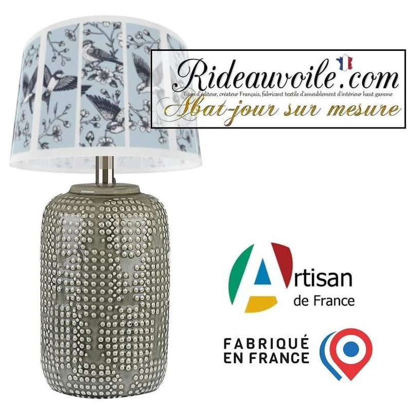 Création designer abat-jour ROND TAMBOUR suspension sur mesure motif oiseaux