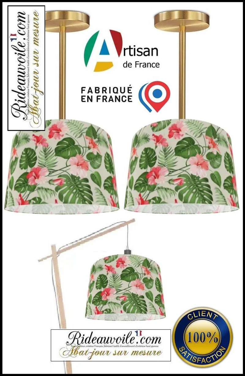 Boutique luminaire suspension création abat-jour motif Exotique Fleurs tropicales