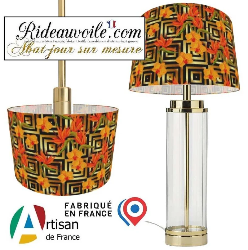 Boutique luminaire suspension création abat-jour motif Exotique Fleurs tropicales