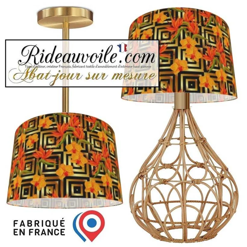 Boutique luminaire suspension création abat-jour motif Exotique Fleurs tropicales