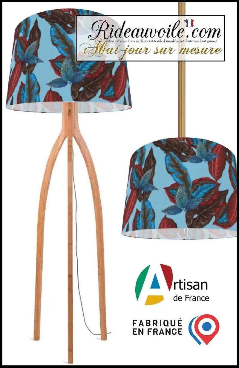 Fabrication suspension création abat-jour motif Exotique Feuille tropicale bleu rouge