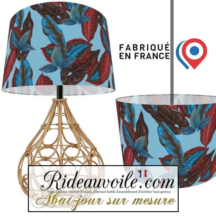 Fabrication suspension création abat-jour motif Exotique Feuille tropicale bleu rouge