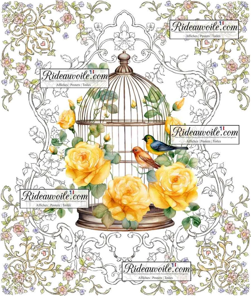 Tableau Affiche Poster Toile d'Art Nature découverte Cage Oiseaux décoration murale