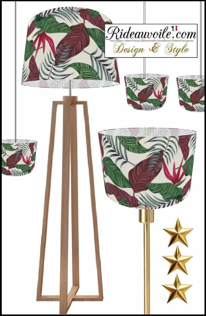 Fabrication suspension abat-jour sur mesure motif Exotique larges Fleurs Feuilles verte