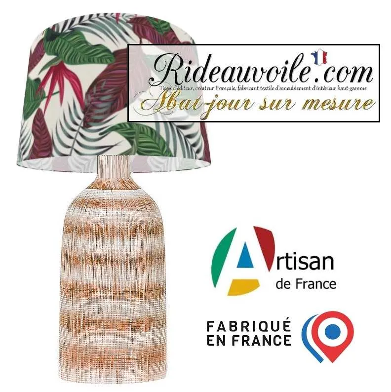 Fabrication suspension abat-jour sur mesure motif Exotique larges Fleurs Feuilles verte