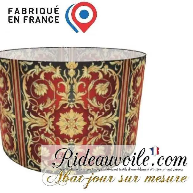 Agencement d'abat-jour tissu imprimé Création luminaires Rouge Or Ethnique Orient Asie