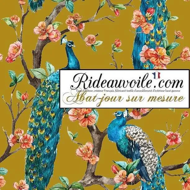 Luminaire spécialiste intérieur luxe abat-jour sur mesure tissu motif feuilles Fleurs paons