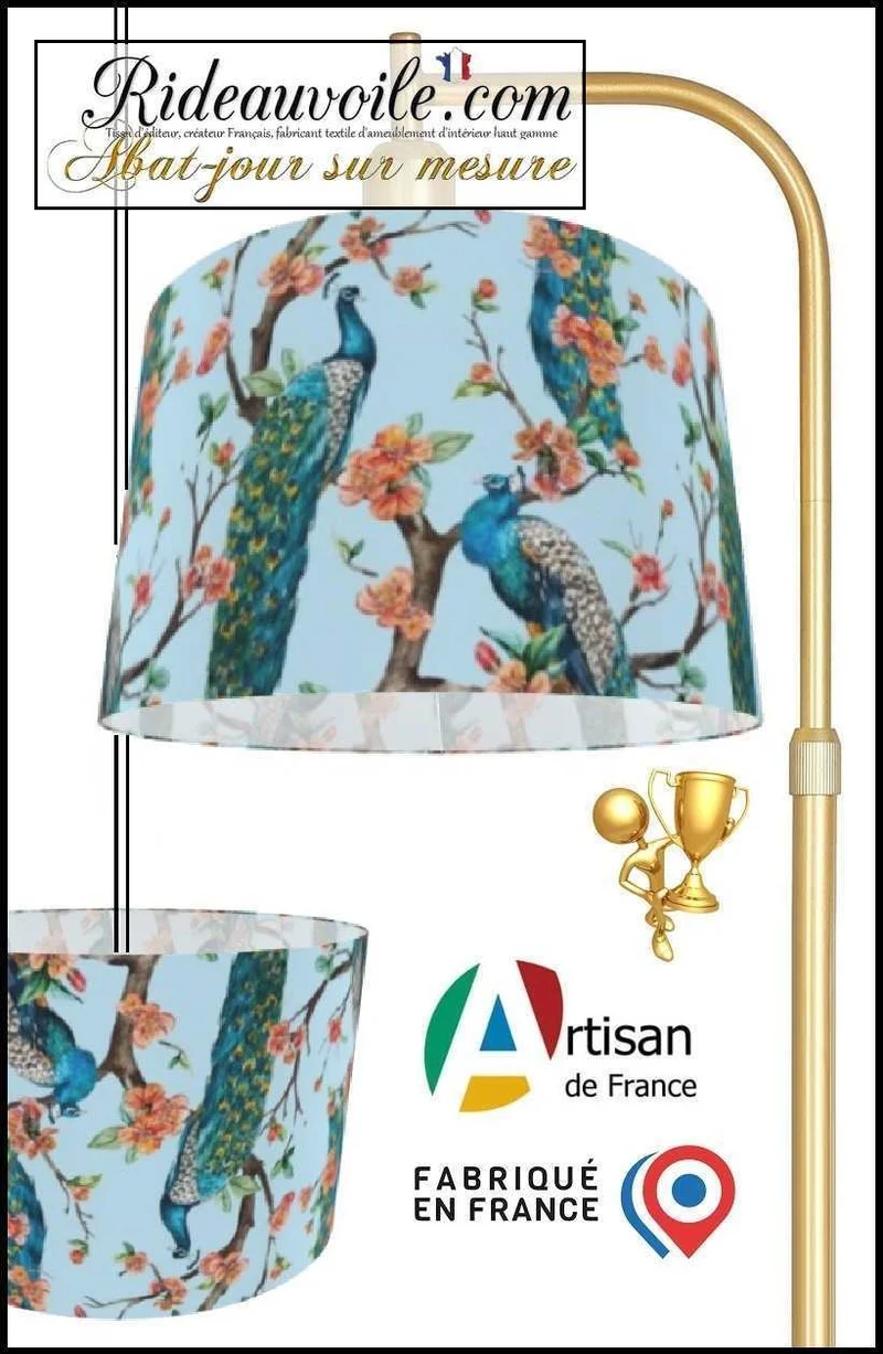 Tissu d'intérieur imprimé motif feuilles Fleurs paons bleu boutique abat-jour sur mesure