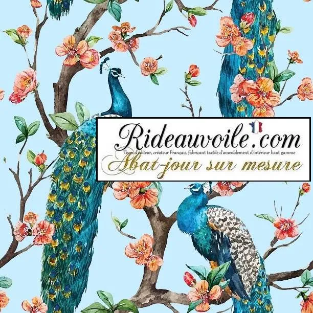 Tissu d'intérieur imprimé motif feuilles Fleurs paons bleu boutique abat-jour sur mesure